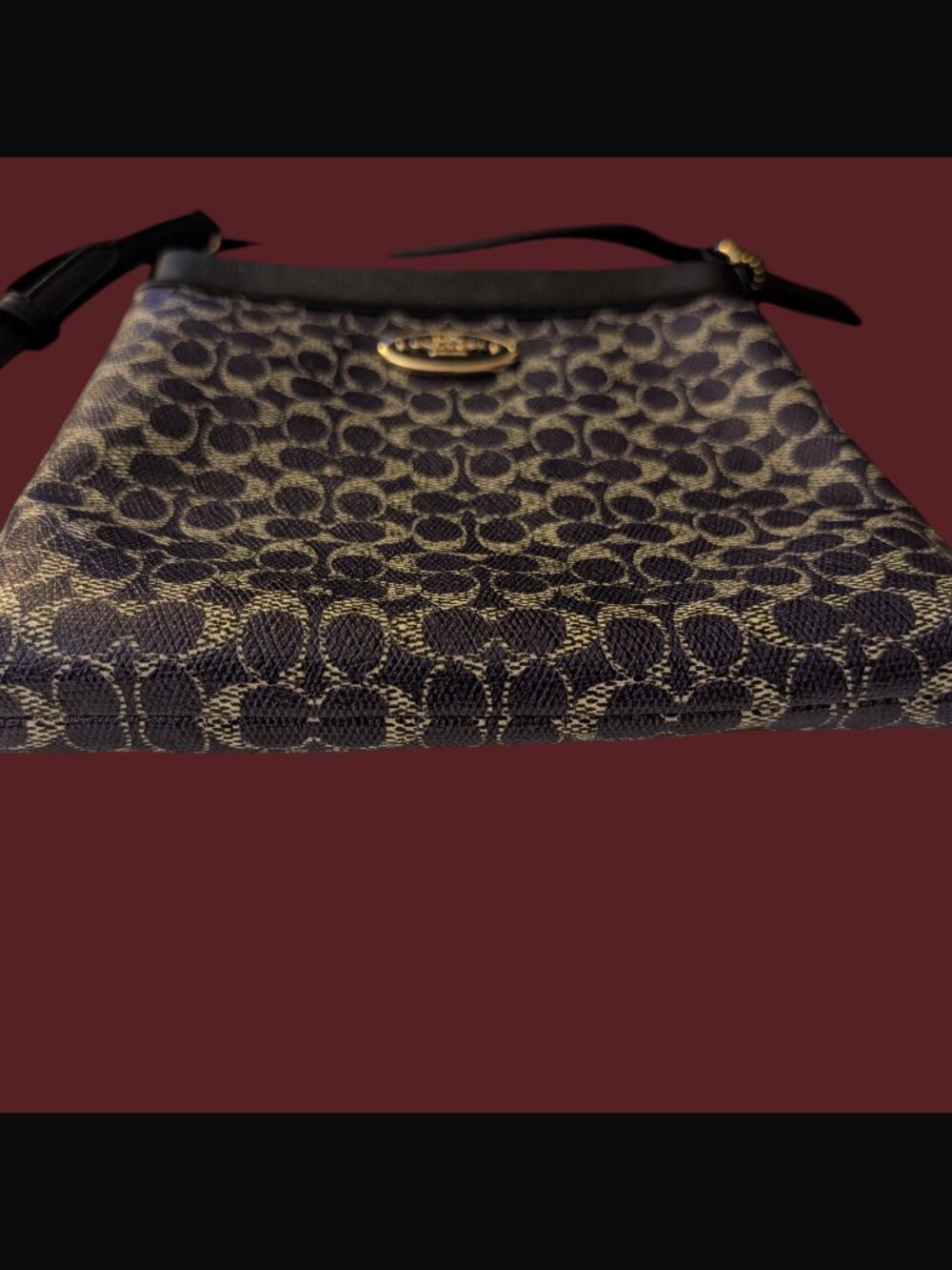 Coach Signature Purple And Black Leather Trim Coated Canvas Cross Body Purse - Picture 11 of 16